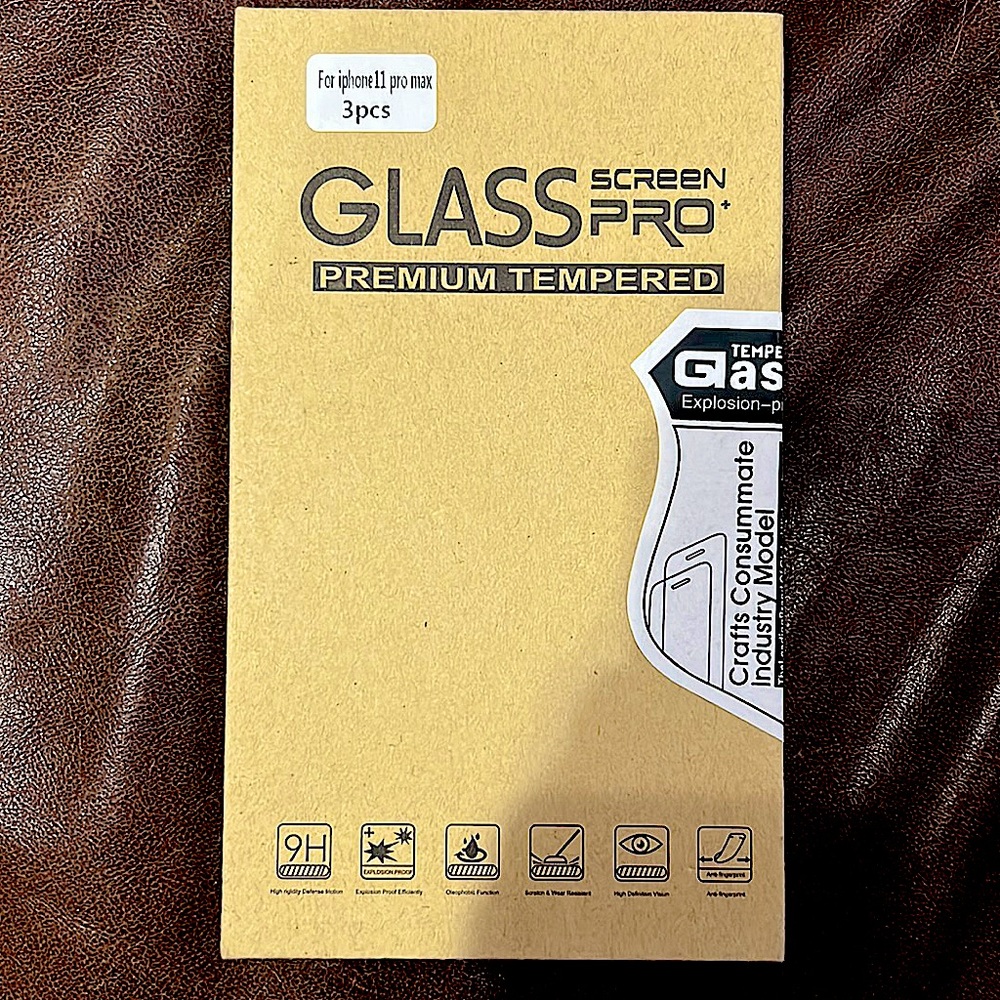 In the box 3 Iphone 11pro max tempered glass screen protectors.